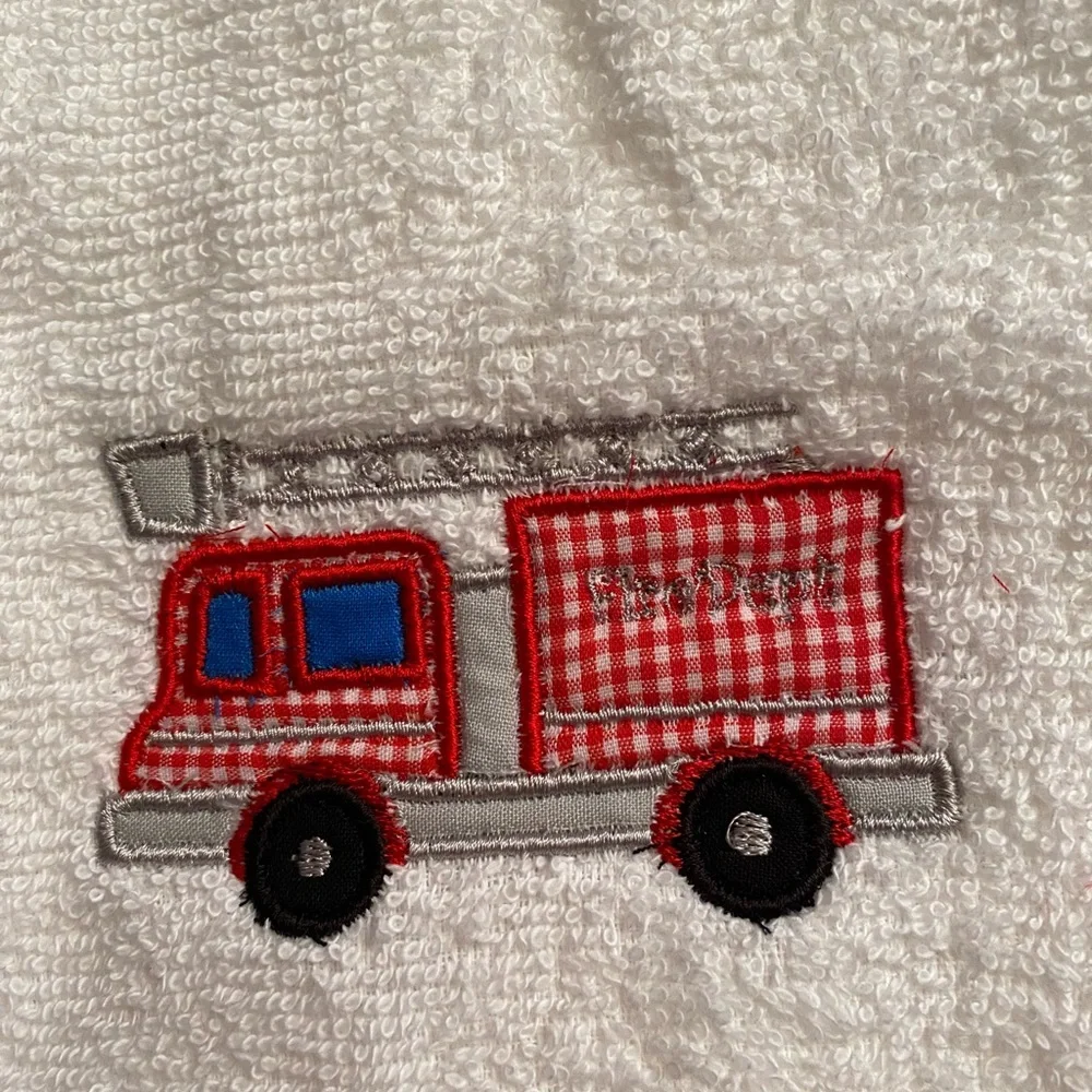 Firetruck and Dalmatian Hand Towels - for your little fireman - set of two